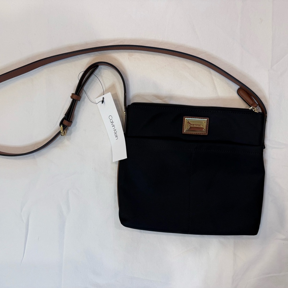 Calvin Klein Black Crossbody Bag with Brown Strap